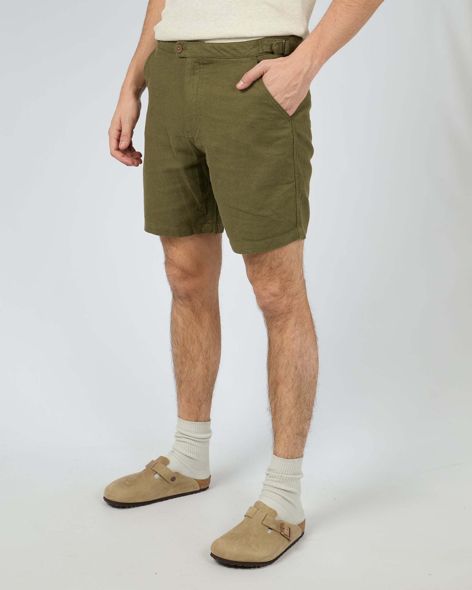 Tab Linen Short Khaki