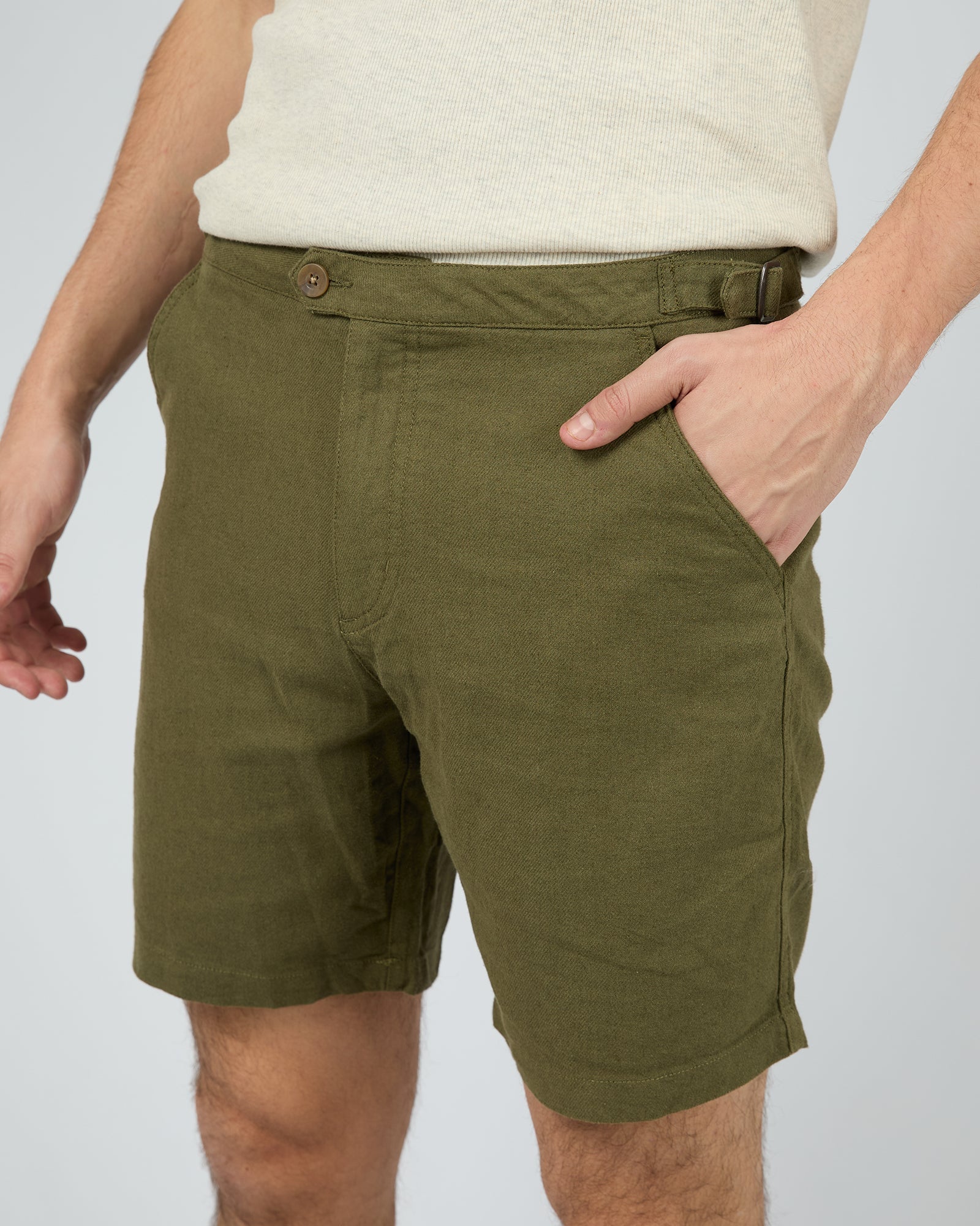 Tab Linen Short Khaki