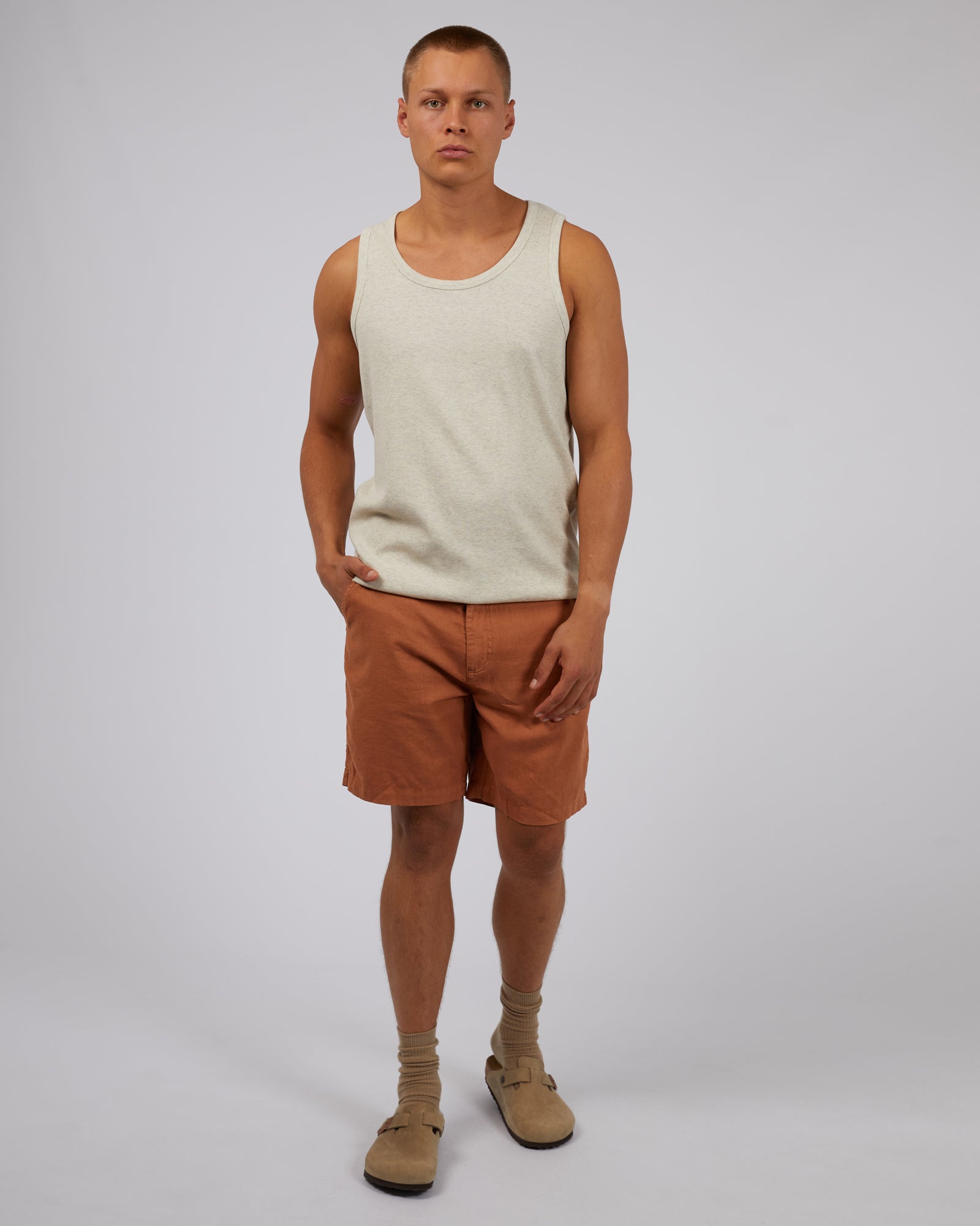 Tab Linen Short Tan