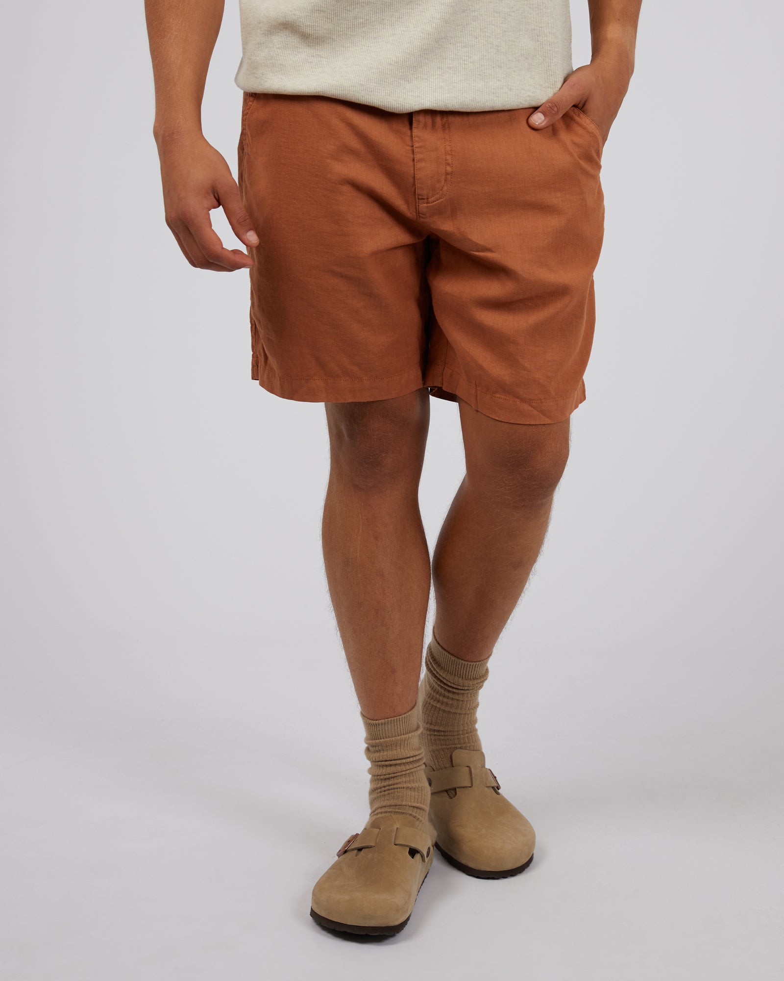 Tab Linen Short Tan