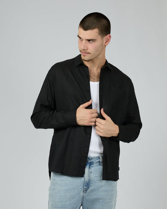 Linen Long Sleeve Shirt Black