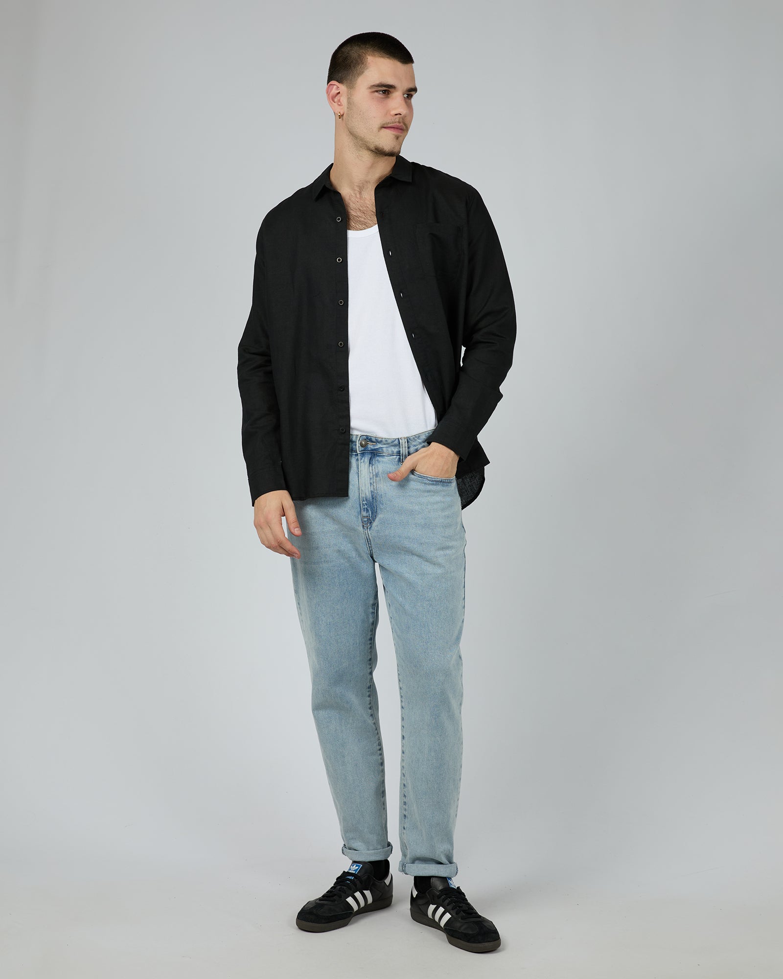 Linen Long Sleeve Shirt Black