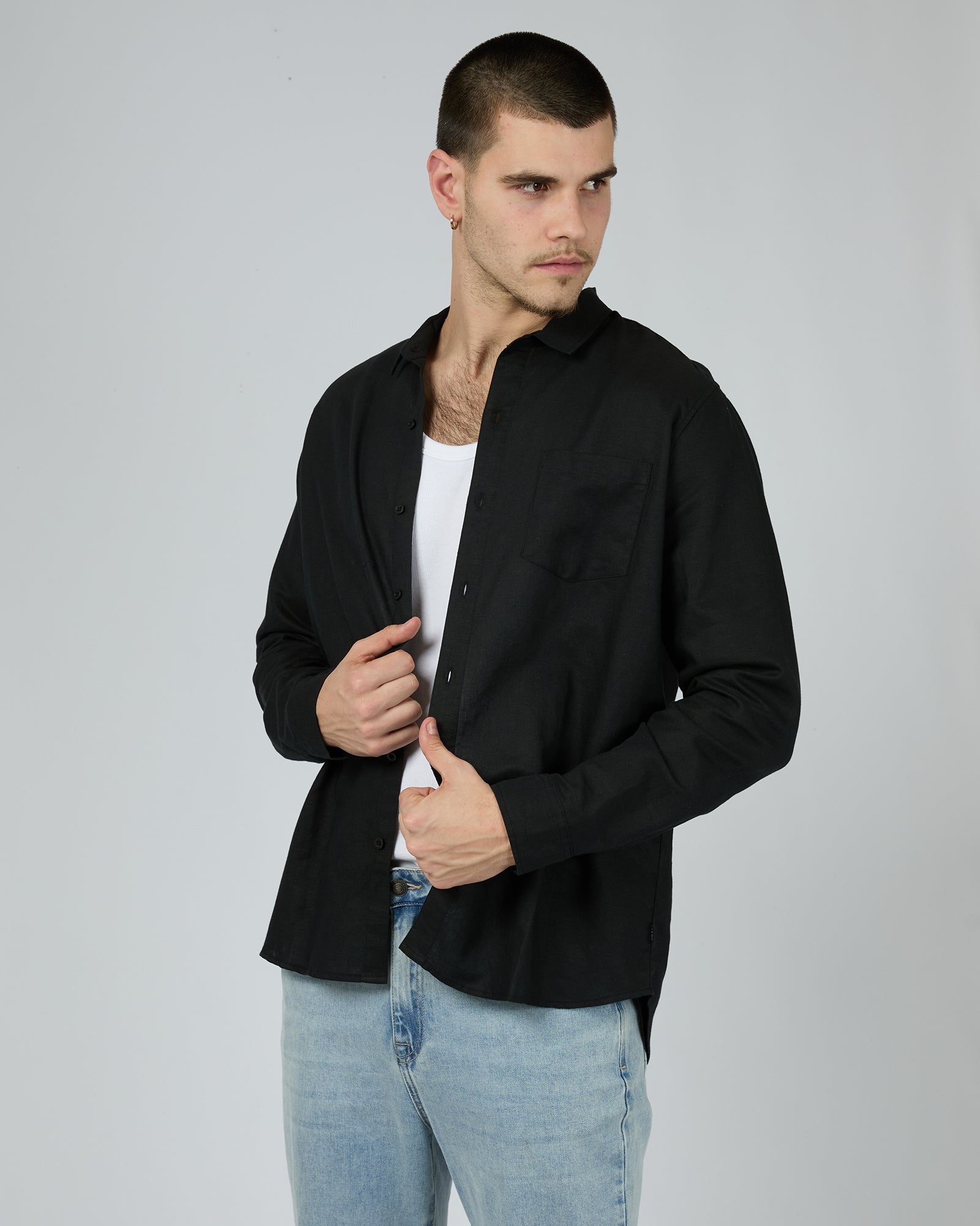 Linen Long Sleeve Shirt Black