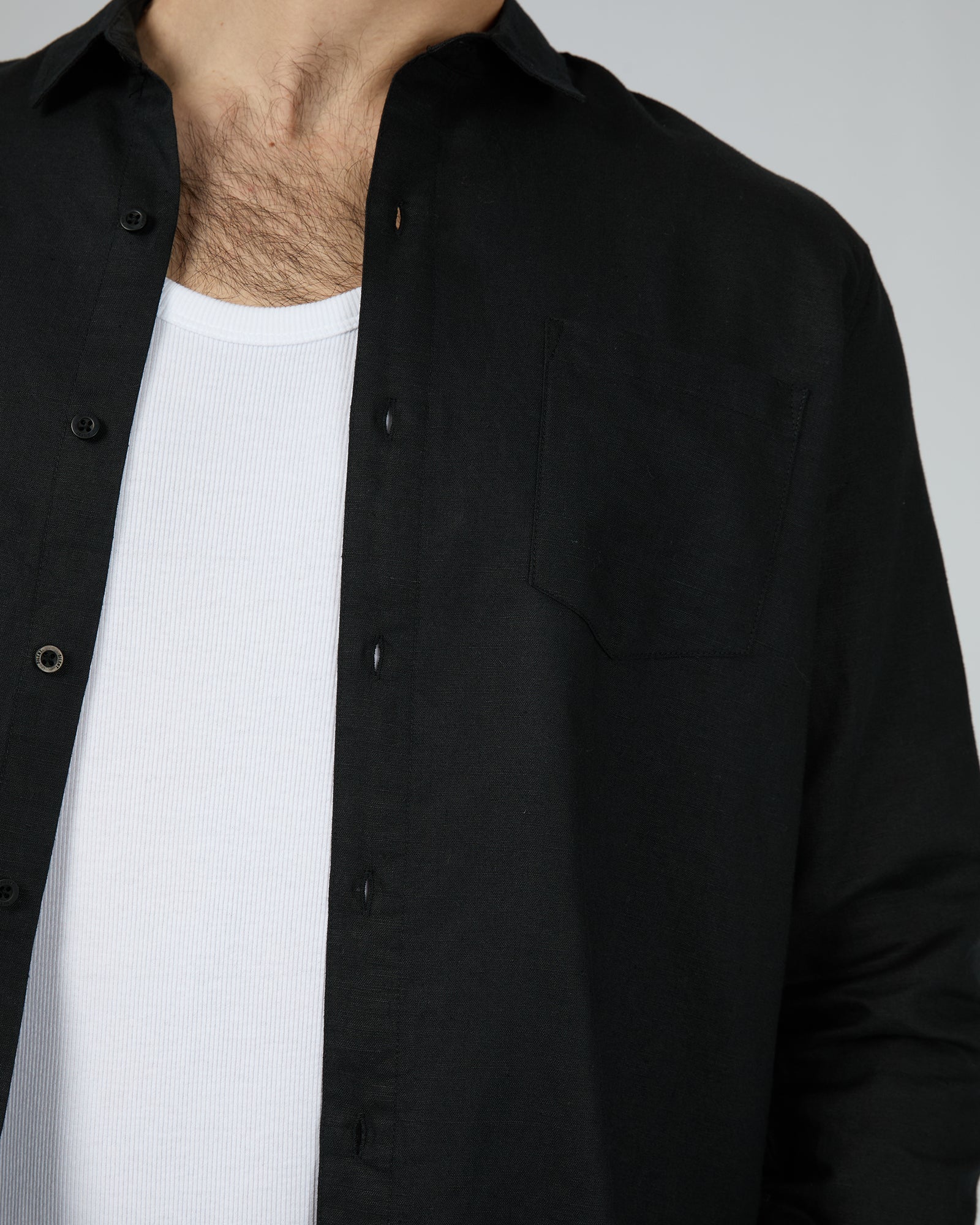 Linen Long Sleeve Shirt Black