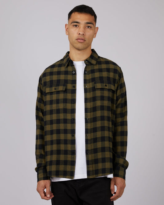 Boulder Long Sleeve Shirt Khaki Check