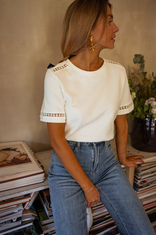 White Embroidered Romina T-Shirt