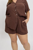 Brown Elastic Waist Pull On Cotton Shorts