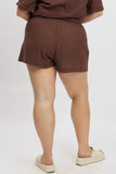 Brown Elastic Waist Pull On Cotton Shorts