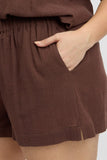 Brown Elastic Waist Pull On Cotton Shorts