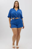 Blue Elastic Waist Pull On Cotton Shorts