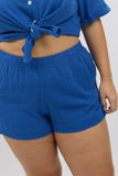 Blue Elastic Waist Pull On Cotton Shorts