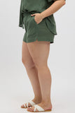 Green Elastic Waist Pull On Cotton Shorts