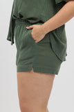 Green Elastic Waist Pull On Cotton Shorts