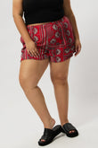 Red Boho Elastic Waist Shorts