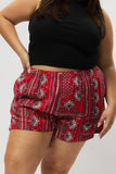 Red Boho Elastic Waist Shorts