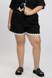 Black Ric Rac Trim Linen Blend Shorts