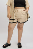 Beige Ric Rac Trim Linen Blend Shorts