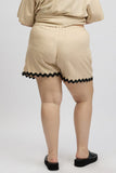 Beige Ric Rac Trim Linen Blend Shorts