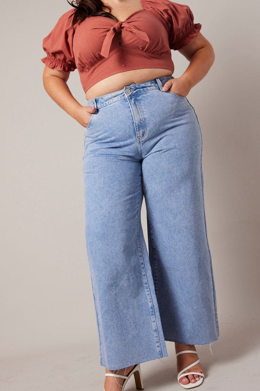 Denim Wide Leg Jeans Mid Rise