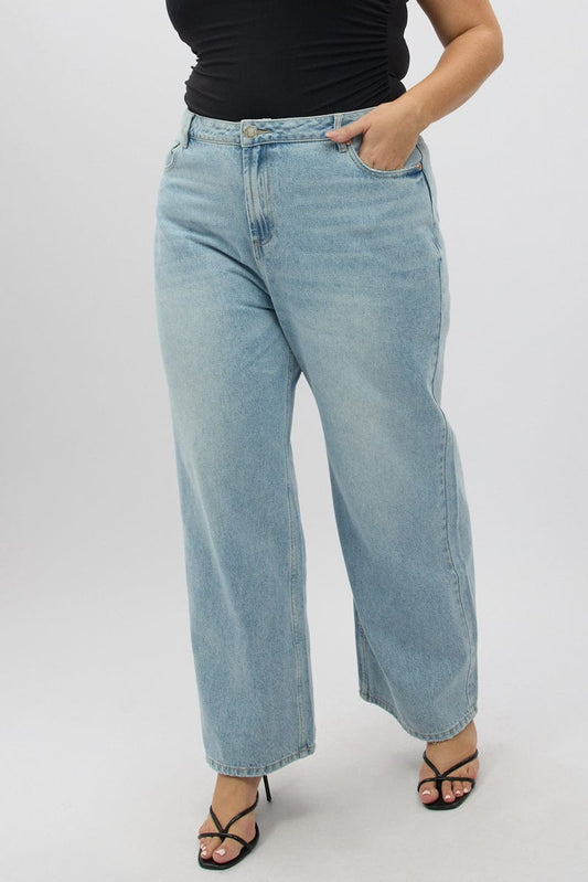 Denim Wide Leg Jeans Mid Rise