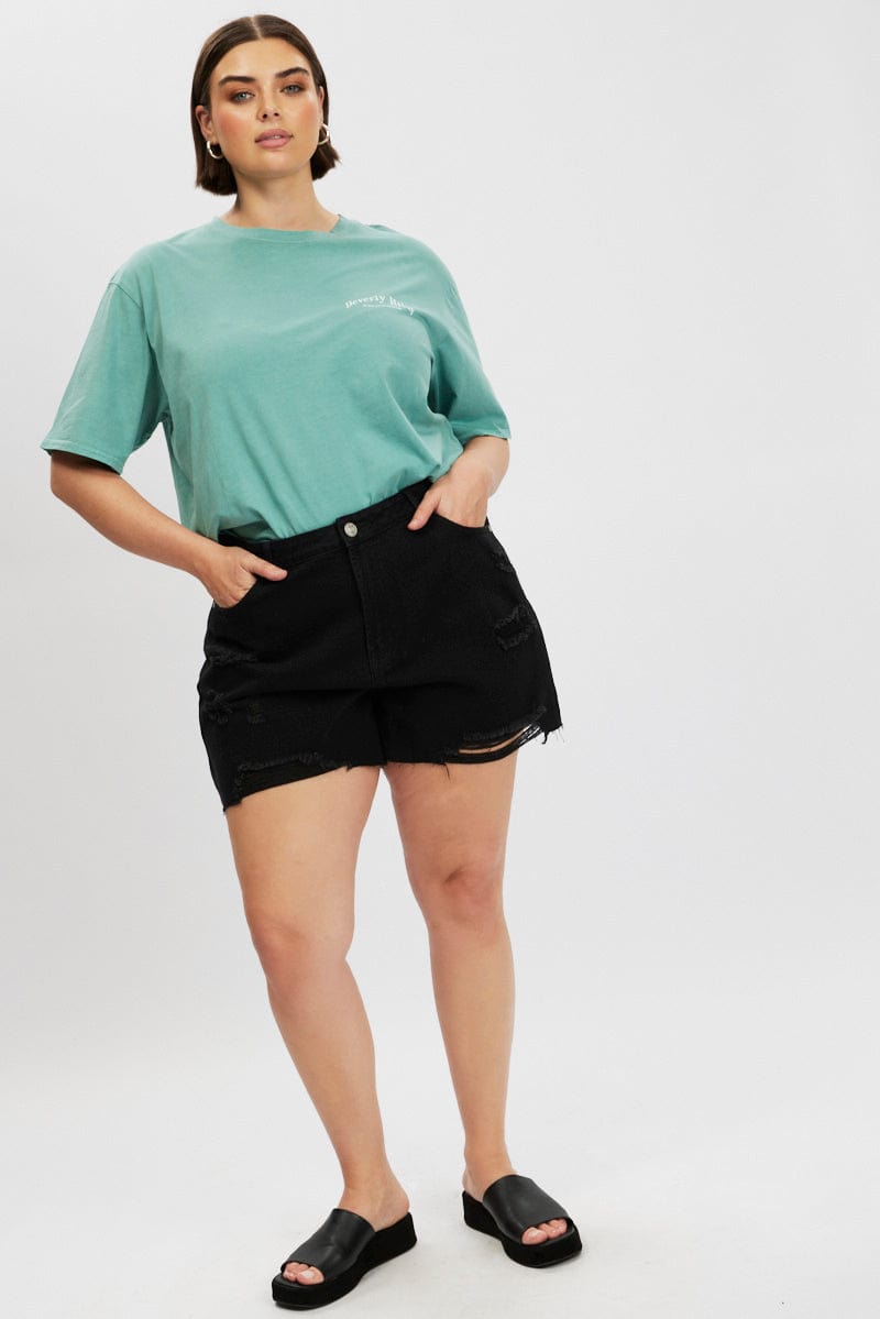 Black Relaxed Shorts High Rise