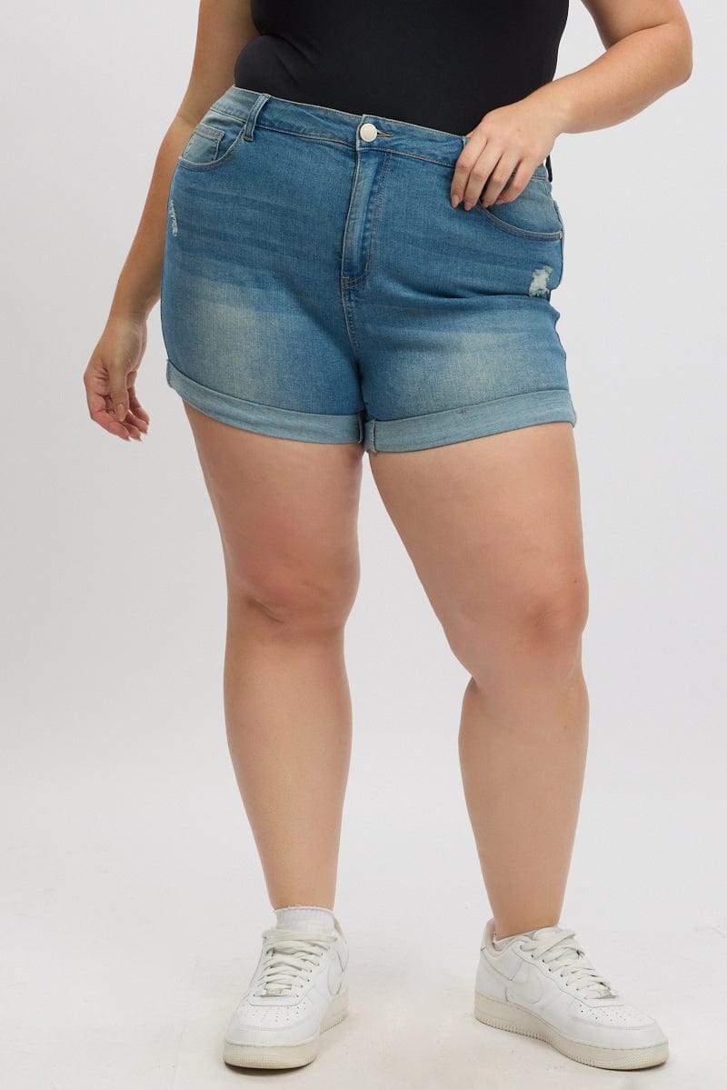 Denim Skinny Shorts High Rise Stretched