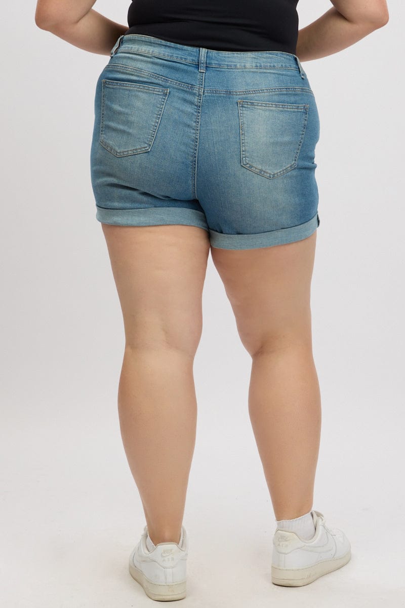 Denim Skinny Shorts High Rise Stretched