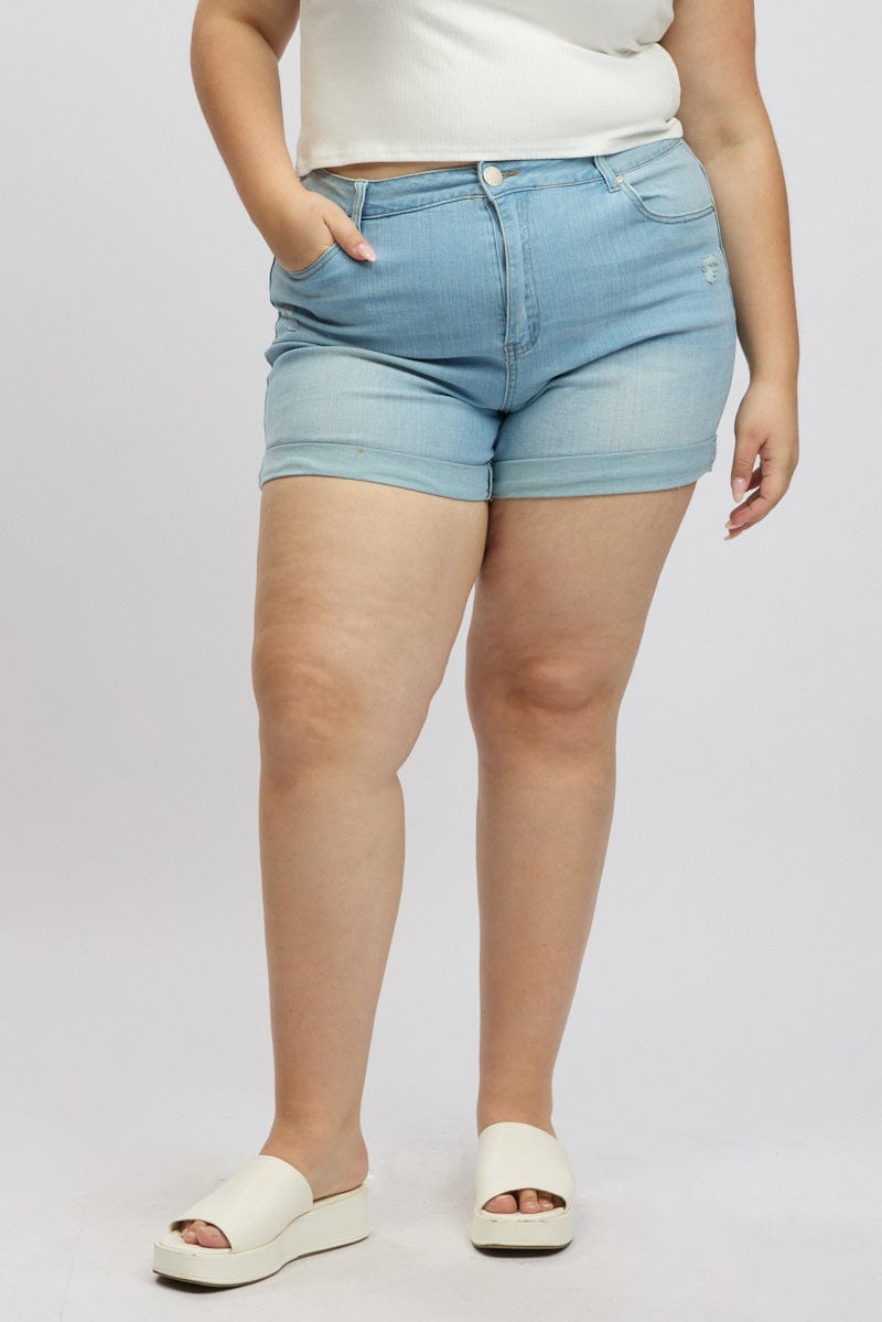 Denim Skinny Shorts High Rise Stretched