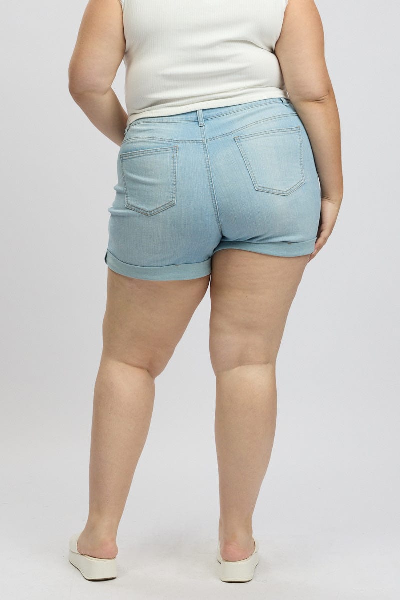 Denim Skinny Shorts High Rise Stretched