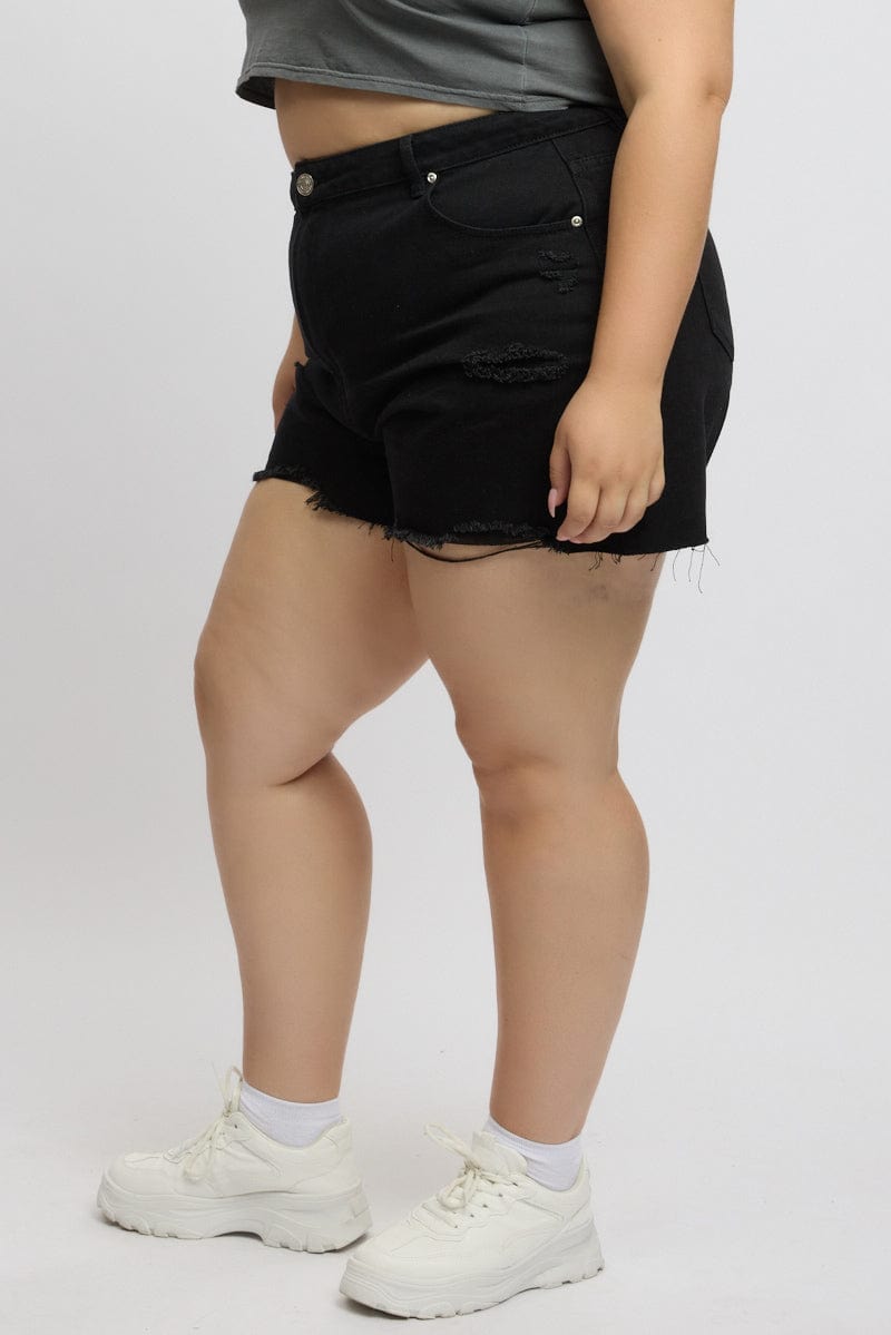 Black Knee Length Shorts High Rise