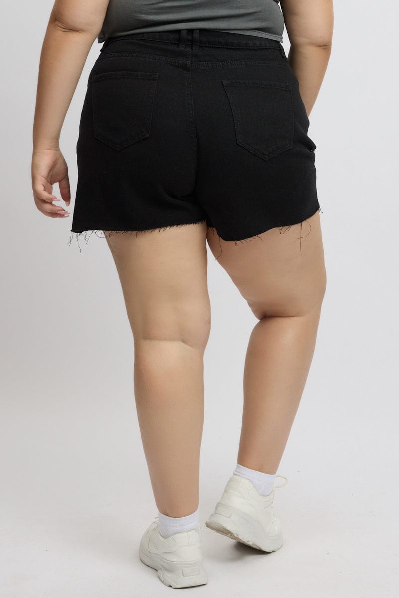 Black Knee Length Shorts High Rise