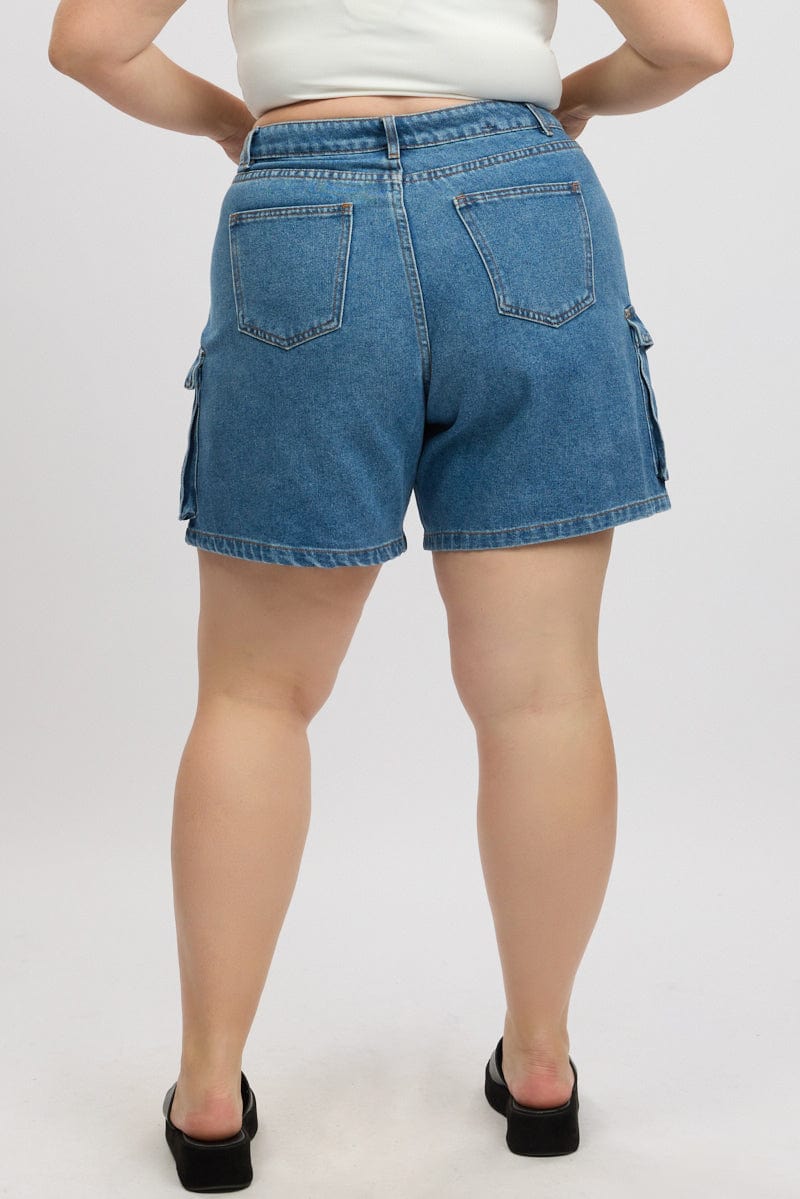 Denim Cargo Shorts High Rise