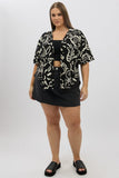 Black Abstract Relaxed Shirt Short Sleeve Linen Blend