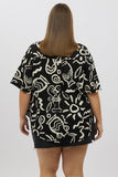 Black Abstract Relaxed Shirt Short Sleeve Linen Blend