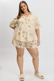 Beige Abstract Relaxed Shirt Short Sleeve Linen Blend