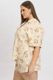 Beige Abstract Relaxed Shirt Short Sleeve Linen Blend