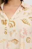 Beige Abstract Relaxed Shirt Short Sleeve Linen Blend