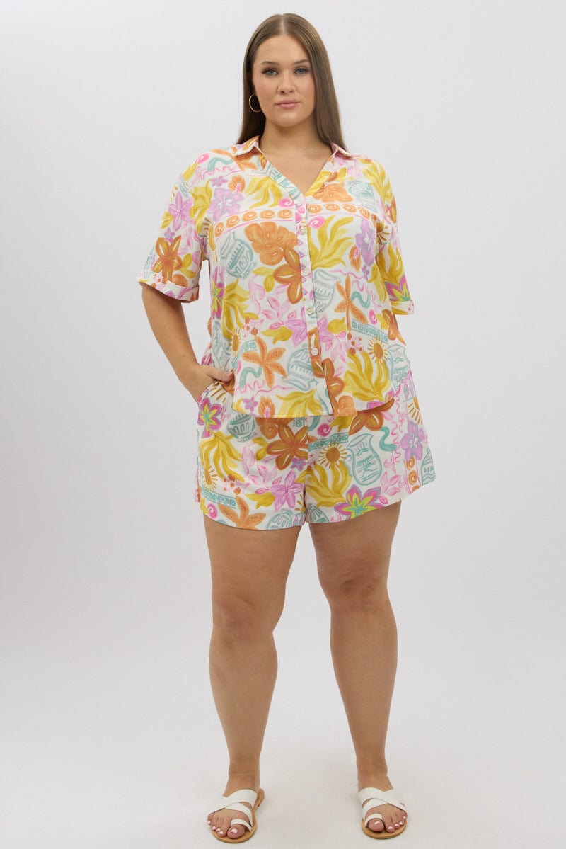 Multi Abstract Relaxed Shirt Short Sleeve