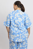 Blue Abstract Relaxed Shirt Short Sleeve Linen Blend