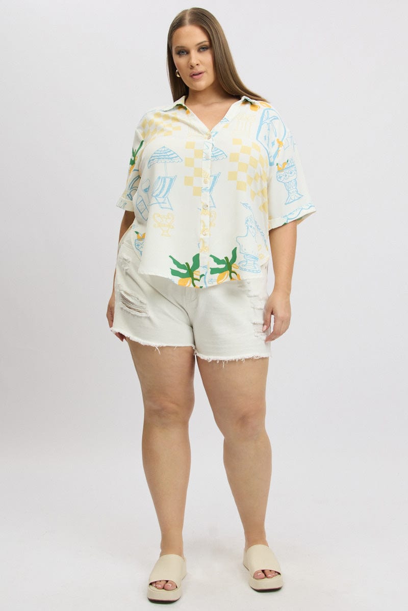 Yellow Abstract Relaxed Shirt Short Sleeve