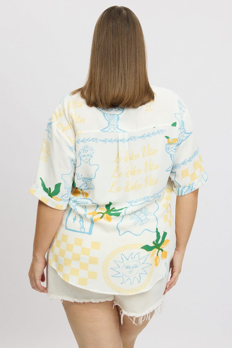 Yellow Abstract Relaxed Shirt Short Sleeve