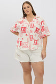 Red Abstract Relaxed Shirt Short Sleeve