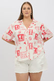 Red Abstract Relaxed Shirt Short Sleeve