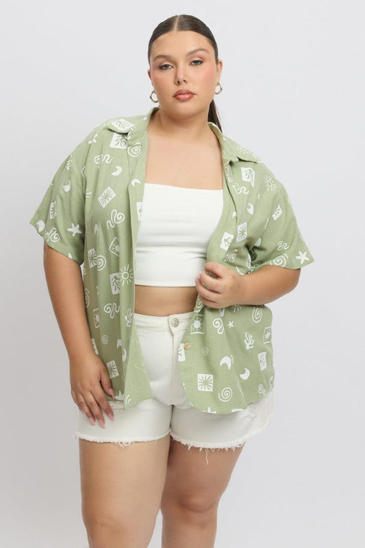 Green Abstract Relaxed Shirt Short Sleeve