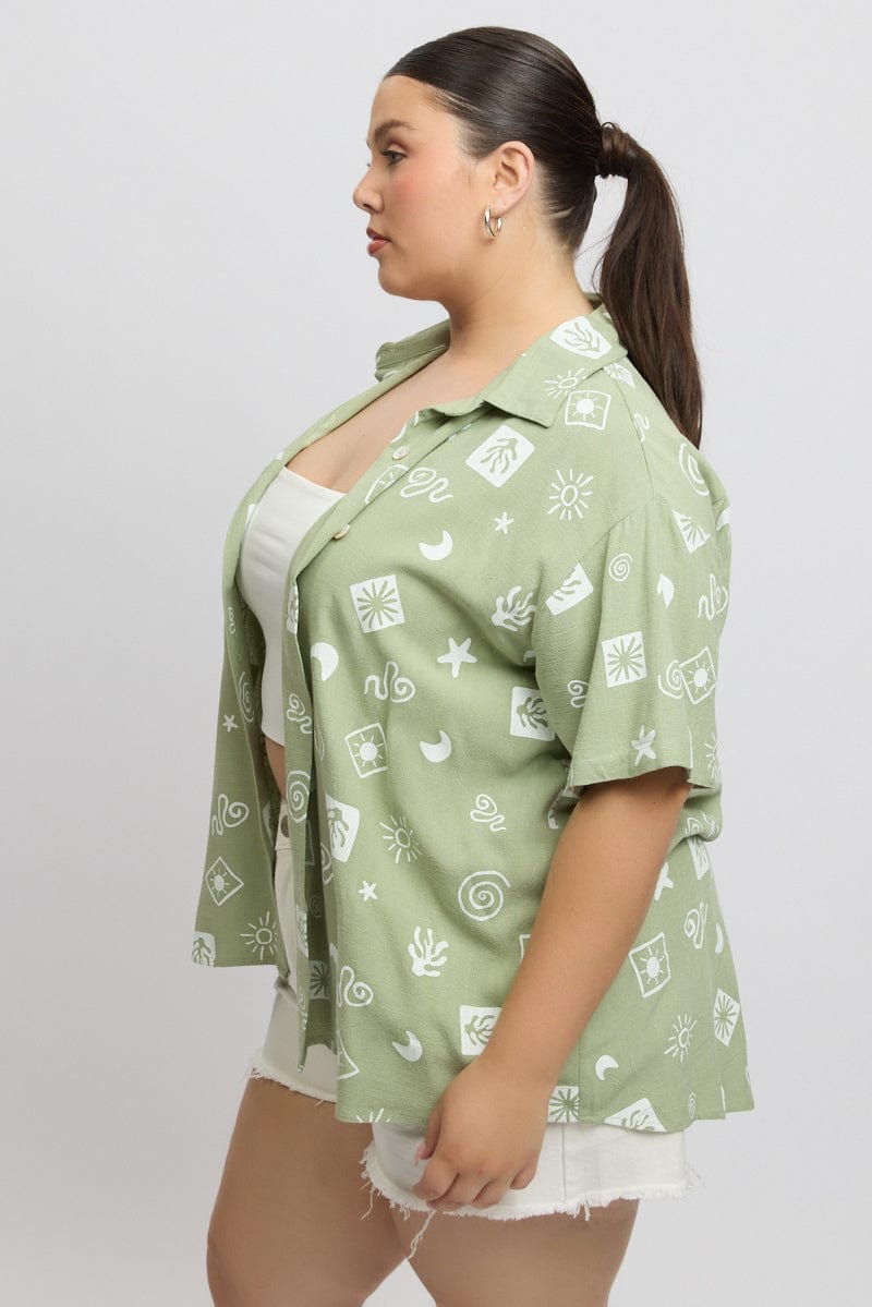 Green Abstract Relaxed Shirt Short Sleeve