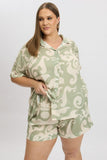 Green Abstract Relaxed Shirt Short Sleeve Linen Blend