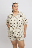 Beige Abstract Relaxed Shirt Short Sleeve Linen Blend