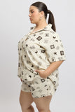 Beige Abstract Relaxed Shirt Short Sleeve Linen Blend