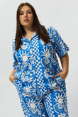 Blue Abstract Relaxed Shirt Short Sleeve Linen Blend