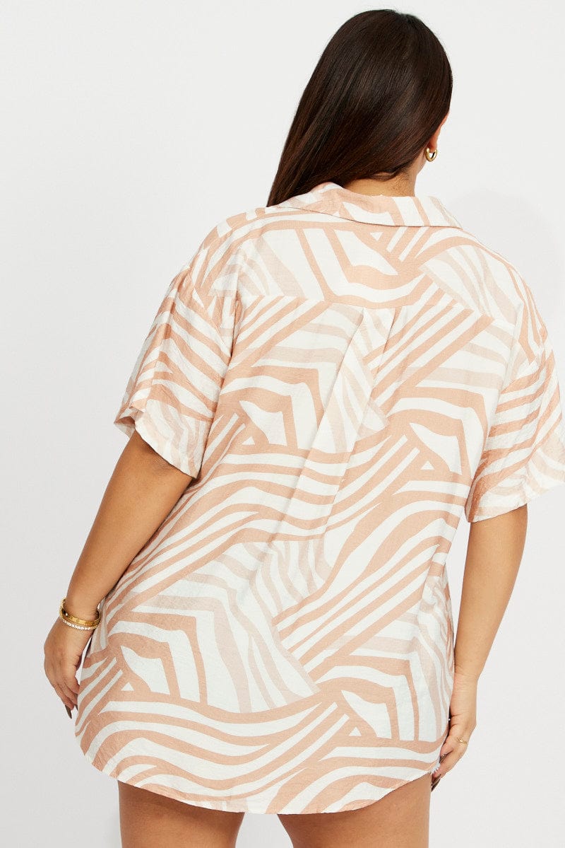 Beige Abstract Relaxed Shirt Short Sleeve